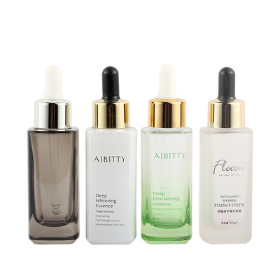 30ML Square Essence Glass Bottle Transparent Dropper Bottle Cosmetic Dropper Bottle, Customized Logo