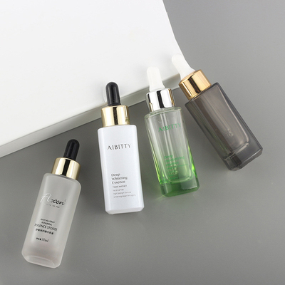 30ML Square Essence Glass Bottle Transparent Dropper Bottle Cosmetic Dropper Bottle, Customized Logo