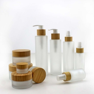 Cosmetic glass bottle with bamboo cap 20ml-150ml Body Care Lotion bottle, Spray Bottle , 5g/10g/30g/50g/100gCream Bottle