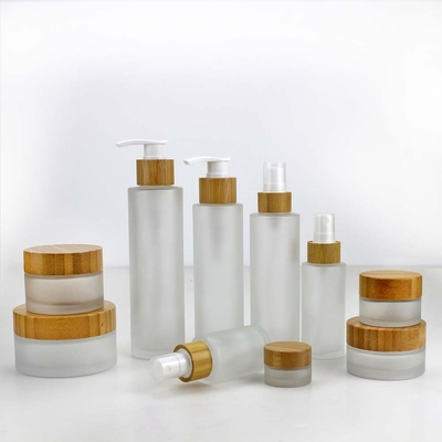 Cosmetic glass bottle with bamboo cap 20ml-150ml Body Care Lotion bottle, Spray Bottle , 5g/10g/30g/50g/100gCream Bottle