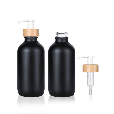 Black Matte Bamboo Wood Cover Glass Bottle 30ml60ml90ml120ml240ml480ml Body Lotion Hand Sanitizer Bottle Press Pump cap