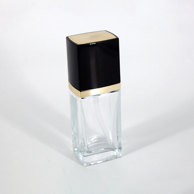 30ml 1OZ luxury clear square cosmetic flat liquid bottle foundation serum glass bottle with gold lotion pump