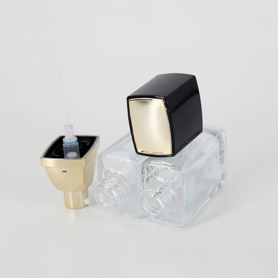 30ml 1OZ luxury clear square cosmetic flat liquid bottle foundation serum glass bottle with gold lotion pump