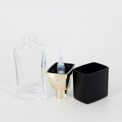 30ml 1OZ luxury clear square cosmetic flat liquid bottle foundation serum glass bottle with gold lotion pump