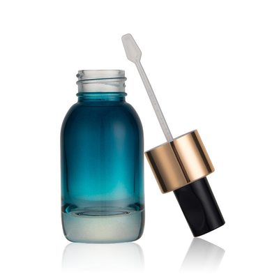 New thick bottom30ml 50ml skin care essence flat shoulder glass bottles cylindrical gradient color essential oil dropper