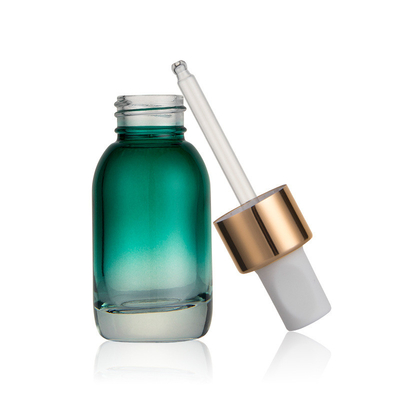 New thick bottom30ml 50ml skin care essence flat shoulder glass bottles cylindrical gradient color essential oil dropper