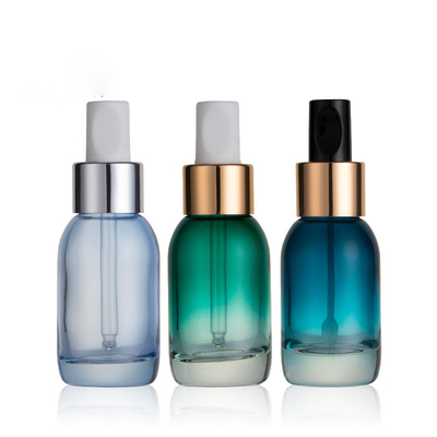 New thick bottom30ml 50ml skin care essence flat shoulder glass bottles cylindrical gradient color essential oil dropper