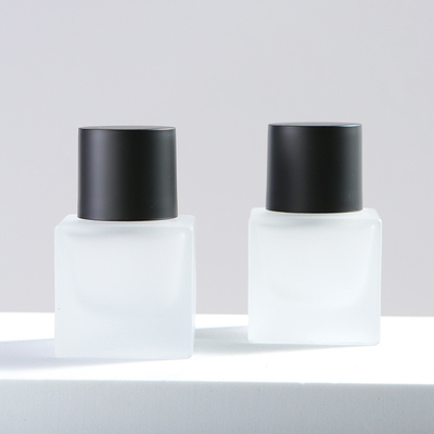 30ml liquid foundation frosted glass bottle Square with black pressing lotion pump cosmetic packaging container