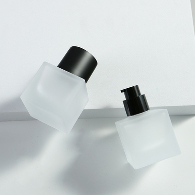 30ml liquid foundation frosted glass bottle Square with black pressing lotion pump cosmetic packaging container