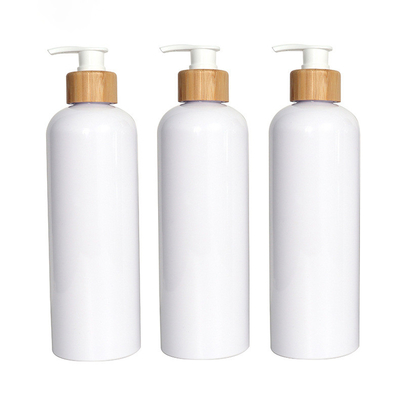 Empty 250ml 200ml 300ml 500ml 4oz Luxury Shower Body Cosmetic Round Plastic Shampoo White Pet Custom Bamboo Lotion Pump