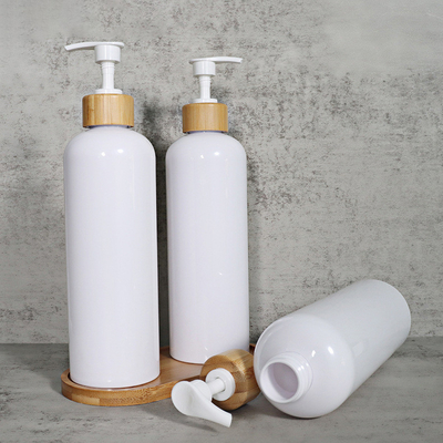 Empty 250ml 200ml 300ml 500ml 4oz Luxury Shower Body Cosmetic Round Plastic Shampoo White Pet Custom Bamboo Lotion Pump