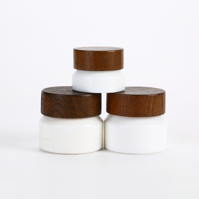 Cosmetic Cream Bottle White Porcelain Glass Bottle Cream Bottle With Bamboo Lid or Wooden Lid  5g 10g 15g 30g 50g 100g