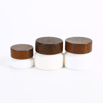 Cosmetic Cream Bottle White Porcelain Glass Bottle Cream Bottle With Bamboo Lid or Wooden Lid  5g 10g 15g 30g 50g 100g