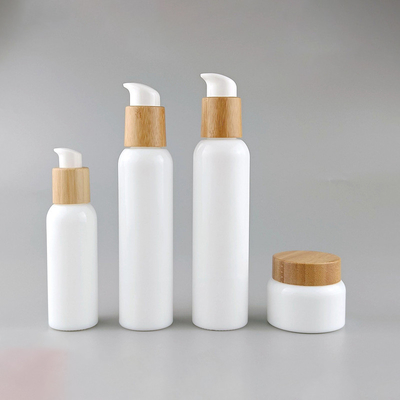 White porcelain bottles 15ml 30ml 50ml 100ml 120ml cosmetic jar with bamboo lotion pump face cream jar with bamboo lid