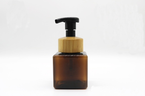 Customized 250ml, 500ml Brown Square Bottle with Bamboo Lid Foam Lotion Pump Cosmetic Bottle