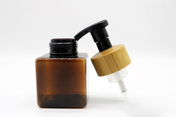 Customized 250ml, 500ml Brown Square Bottle with Bamboo Lid Foam Lotion Pump Cosmetic Bottle