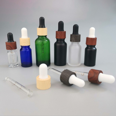 5ml 10ml 15ml 30ml 50ml transparent empty glass dropper essential oil bottle with bamboo wood grain water transfer lid
