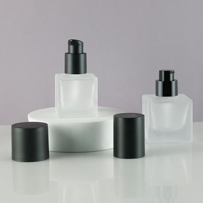 Cosmetic Packaging 30ml Square Clear Lotion Foundation Glass Bottle With Plastic Pump,15ml frosted perfume bottle