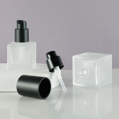 Cosmetic Packaging 30ml Square Clear Lotion Foundation Glass Bottle With Plastic Pump,15ml frosted perfume bottle