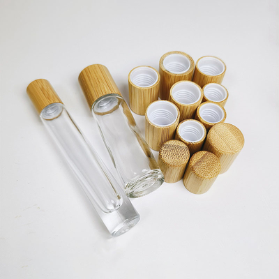5ml 10ml Essential Oil Bottle With Stainless Steel Roller Ball Bamboo Top Eye Cream Roll On Glass Bottle With Bamboo Cap