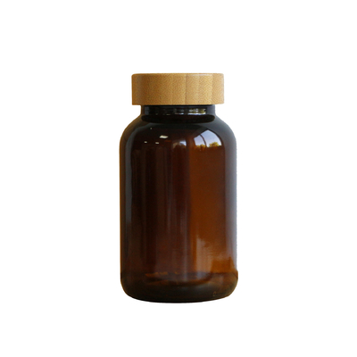 60ml 100ml 120ml 150ml 200ml 250ml Pill vitamin tablet bottle wide mouth amber glass capsule bottle with bamboo lid