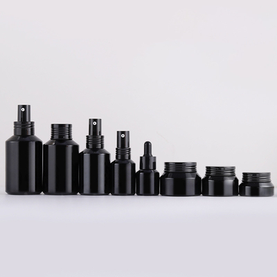 15ml 30ml 60ml 120ml 200ml Matte Black Slant Shoulder Glass Cosmetic Lotion Pump Bottles 15g30g50g100g Glass Cream Jars