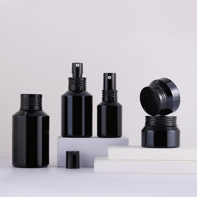 15ml 30ml 60ml 120ml 200ml Matte Black Slant Shoulder Glass Cosmetic Lotion Pump Bottles 15g30g50g100g Glass Cream Jars