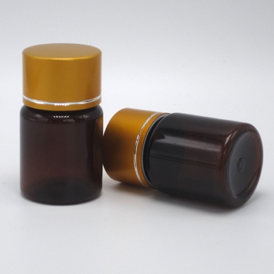 Amber Glass Pill Bottle 25ml 50ml With Aluminum Gold Cap