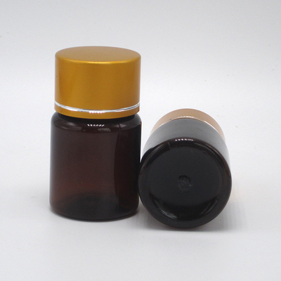 Amber Glass Pill Bottle 25ml 50ml With Aluminum Gold Cap
