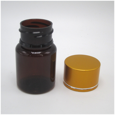 Amber Glass Pill Bottle 25ml 50ml With Aluminum Gold Cap