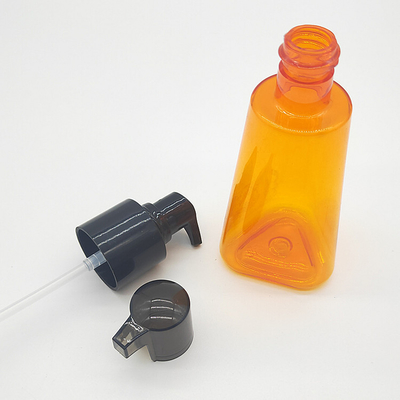 Amber PET/PETG Plastic Triangle Bottle with Black Lotion Pump - 3.5 oz