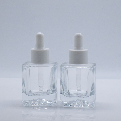 20ml 30ml 50ml Clear Flat Square Thick Bottom Serum Glass Dropper Bottle with White Lid