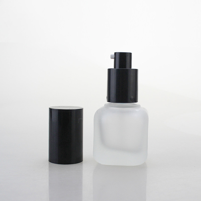 30ml/1 Oz Frosted Glass Foundation Bottle,Empty Refillable Square Lotion Bottle With Press Pump for Body Cream
