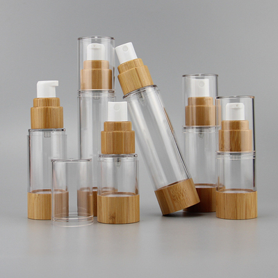 20 ml 30 ml 50 ml Luxury Airless Lotion Plastic Cream Bottle With Pump Bamboo Cosmetic Packaging Bamboo Lid