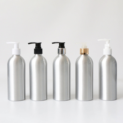 Round Silver Aluminum Lotion Pump Bottles with Black Pump Gold Ring for Shampoo Body Washing Cream,Essential Oil Bottle