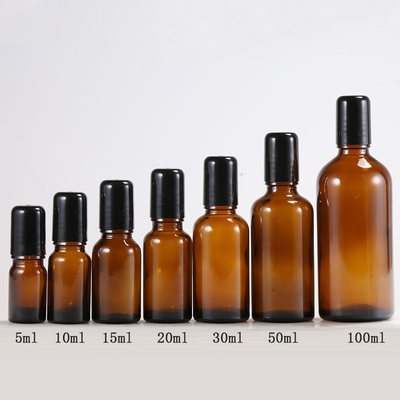 Brown Glass Roll-on Bottles Empty Refillable Glass Roller Bottles with Stainless Steel Roller Balls