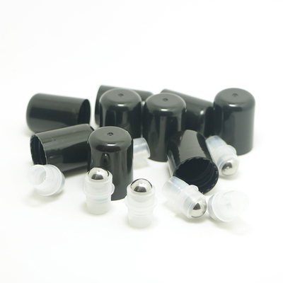 9mm Inner Diameter , Stainless Steel Roller Balls and Black Bottle Cap for 18mmEssential Oils, Cosmetics Bottle
