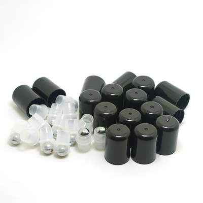 9mm Inner Diameter , Stainless Steel Roller Balls and Black Bottle Cap for 18mmEssential Oils, Cosmetics Bottle