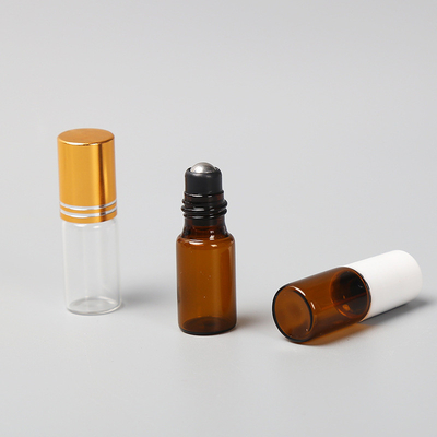 1/3 oz. (10 ml) Amber Glass Roll-on Bottle with Black Cap/Silver Lids (Plastic Ball/Stainless Steel Ball)
