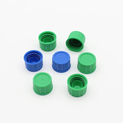 Blue PP/PE vented cap, 18 mm neck finish Green Self-Sealing Ribbed