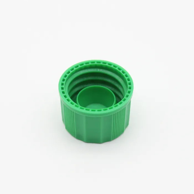 Blue PP/PE vented cap, 18 mm neck finish Green Self-Sealing Ribbed