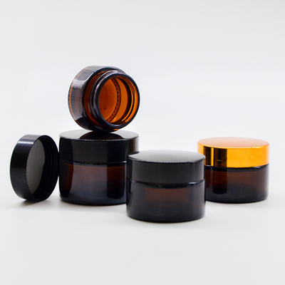50ml Glass AMBER Cream Jar with White Insert and Black Lid with 53-400 neck finish