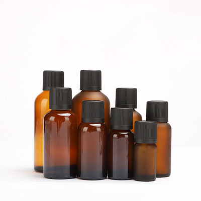 Amber frosted glass essential oil bottles of different capacities, leakproof, light-proof