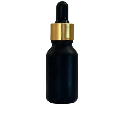 1 oz (30ml) Black Matte Glass Bottle with White and Gold Glass Dropper