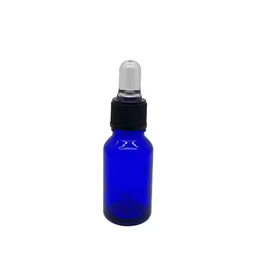 DIN18 Blue Glass dropper with clear bulbs for cosmetic pharmaceutical essential oil