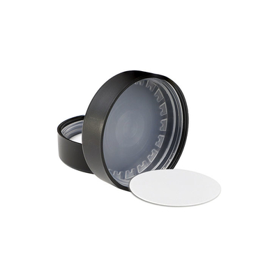 53-400 57-400 89mm Black Child Resistant | Smooth Push Down & Turn Plastic Caps w/ Foil Liner