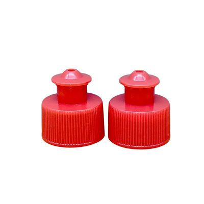 Cap, 28/410, push pull, screw on, red, PP