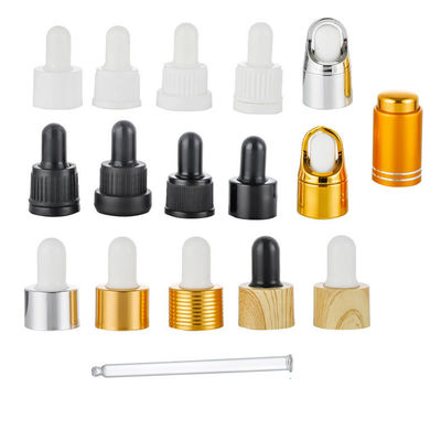 18/415 20/410 24/410 28/415 Smooth Plastic White Dropper Cap Shiny Gold Aluminum Closure with Pipette for essential oil bottle CBD Bottles