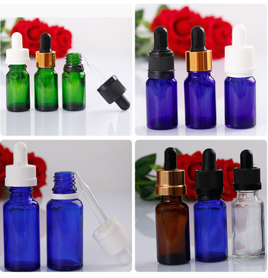 5ml,10ml,15ml,20ml,30ml,50ml,100ml clear essential oil bottle dropper glass bottle，multicolor
