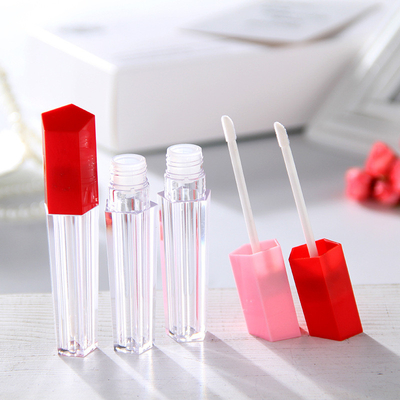 New design unique ABS 8ml red pink empty lip gloss tubes container with wands oblique top lipgloss
